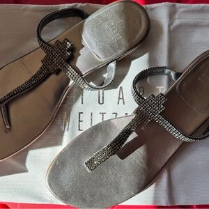Stuart Weitzman Metallic Sandals with Rhinestone Detail